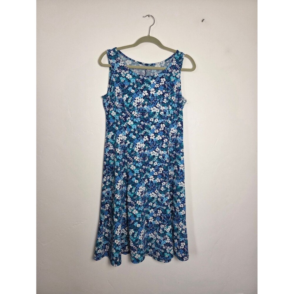 Perceptions Blue Floral Midi Dress Boho Colorful Comfy Spring Summer Medium